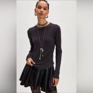 Free People x FP Movement Waffle Knit Tunic Top, Charcoal, Layering Shirt, Large